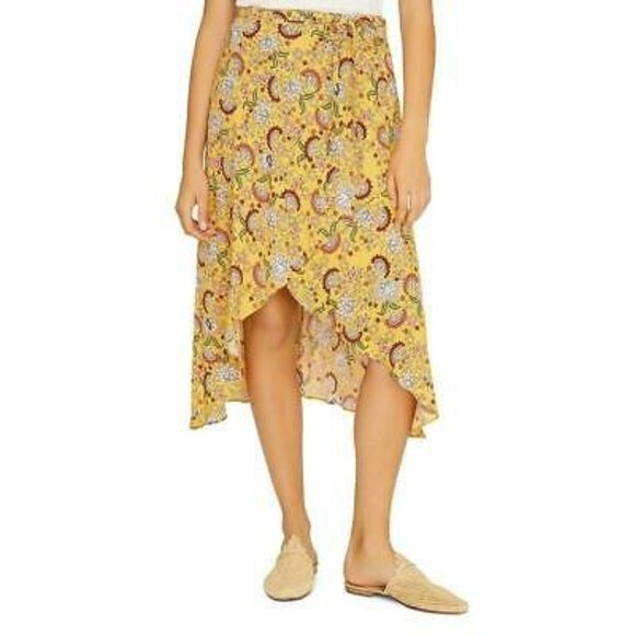 Sanctuary Dresses & Skirts - Sanctuary Jamie Midi Skirt S Ruffle Faux Wrap Hi Low Floral Yellow NWT B50
